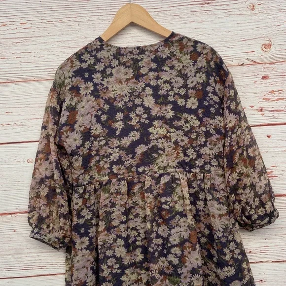 Madewell Drawstring Faux-Wrap Mini Dress in Daisy Reverie Sz S - Picture 12 of 16